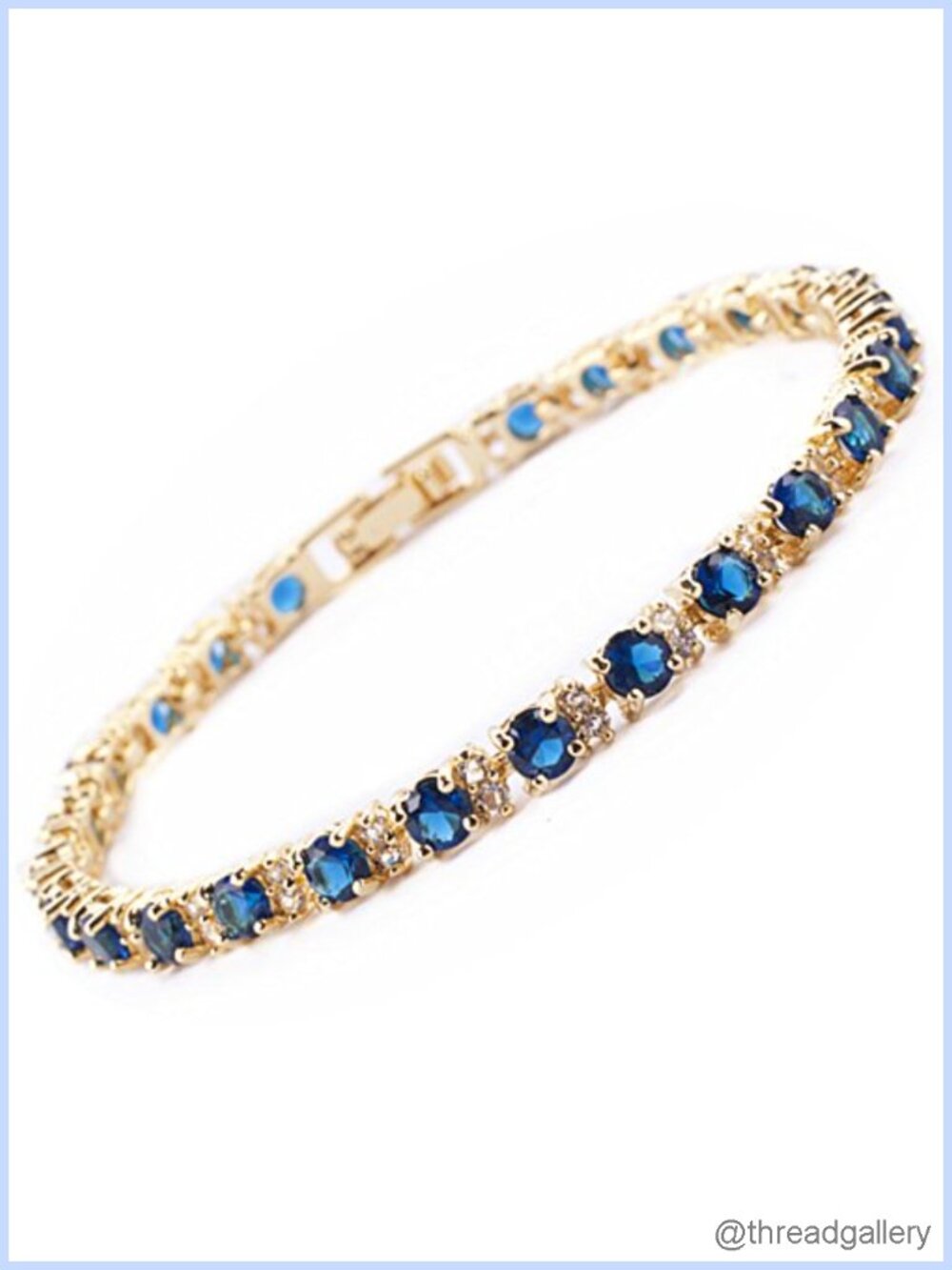 14K Gold Plated Blue Sapphire CZ Tennis Bracelet 7"